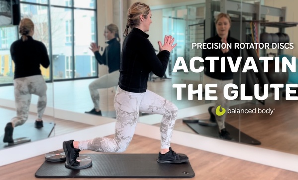 Activating the Glutes Woman exercising on mat and precision rotator discs